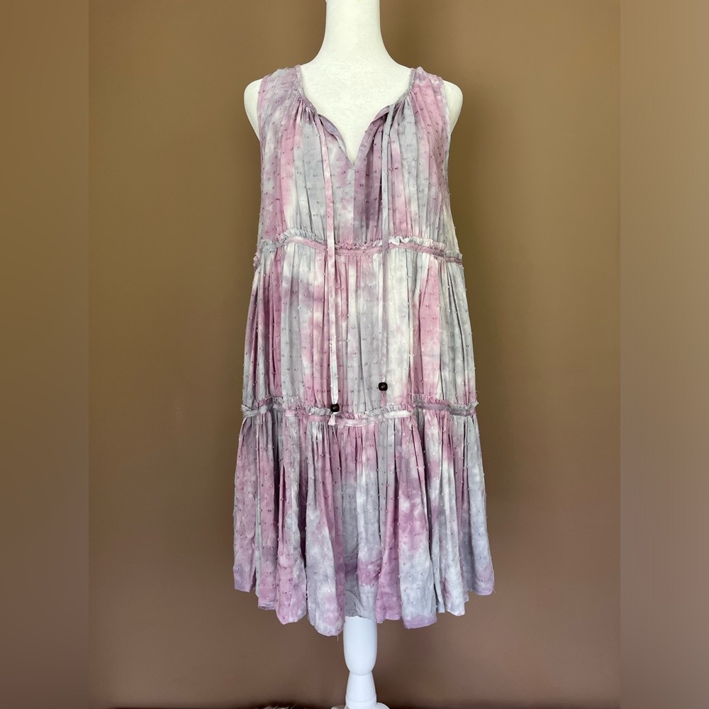 {Easel} Sleeveless Tie Dye Swiss Dot Tunic Babydoll Dress - Womens Small